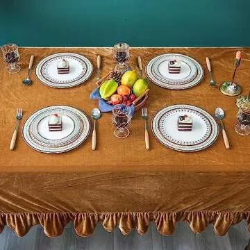 GLORY SEASON Velvet Tablecloth Luxurious Solid Rectangle Table Cloth,Oblong Retro Farmhouse Ruffle Tablecloths Washable Table Cover for Party Wedding Baby Shower Kitchen Dinning Tabletop Decoration