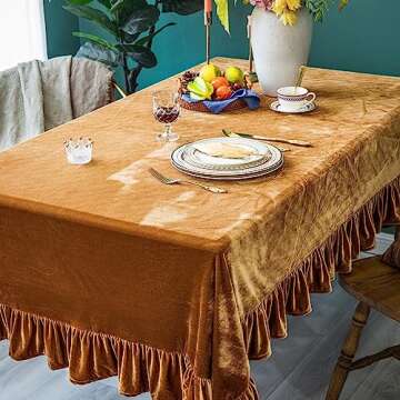 GLORY SEASON Velvet Tablecloth Luxurious Solid Rectangle Table Cloth,Oblong Retro Farmhouse Ruffle Tablecloths Washable Table Cover for Party Wedding Baby Shower Kitchen Dinning Tabletop Decoration
