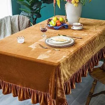 GLORY SEASON Velvet Tablecloth Luxurious Solid Rectangle Table Cloth,Oblong Retro Farmhouse Ruffle Tablecloths Washable Table Cover for Party Wedding Baby Shower Kitchen Dinning Tabletop Decoration