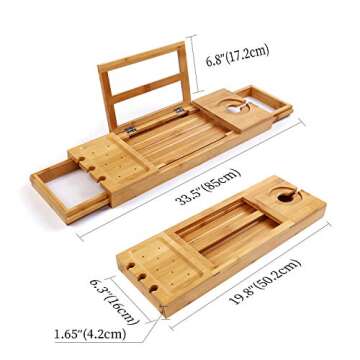 Utoplike Bamboo Bathtub Caddy Tray Bath Tray for Tub, Adjustable Bathroom Bathtub Organizer with Book Tablet Wine Glass Cup Towel Holder