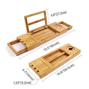 Utoplike Bamboo Bathtub Caddy Tray Bath Tray for Tub, Adjustable Bathroom Bathtub Organizer with Book Tablet Wine Glass Cup Towel Holder