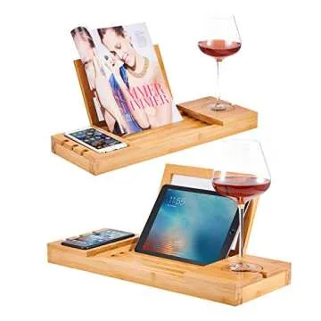 Utoplike Bamboo Bathtub Caddy Tray Bath Tray for Tub, Adjustable Bathroom Bathtub Organizer with Book Tablet Wine Glass Cup Towel Holder