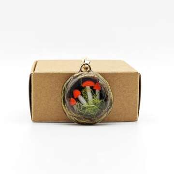 Red Mushroom Moss 3D Miniature Garden Landscape Pendant Gold Plated Necklace ﻿for Women Handmade