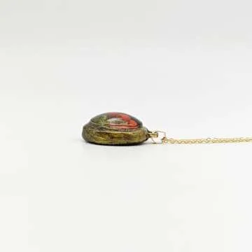 Red Mushroom Moss 3D Miniature Garden Landscape Pendant Gold Plated Necklace ﻿for Women Handmade