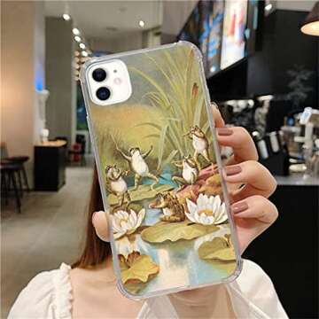 Qimulgociz Cottagecore Frog Musicians Phone Case for iPhone 11, Cool Hippie Frogs Case for Teens Women Men, Trendy Cool TPU Case Cover for iPhone 11