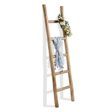 FUIN 5ft Wood Blanket Ladder Fully Assembled Rustic Charm