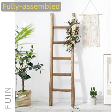 FUIN 5ft Wood Blanket Ladder Fully Assembled Rustic Charm
