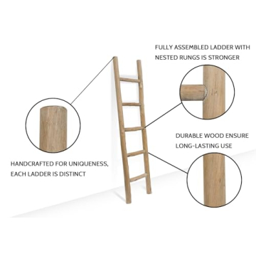 FUIN 5ft Wood Blanket Ladder Fully Assembled Rustic Charm