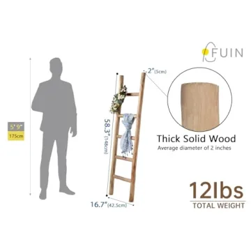 FUIN 5ft Wood Blanket Ladder Fully Assembled Rustic Charm