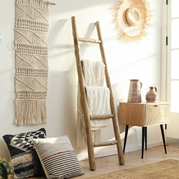 FUIN 5ft Wood Blanket Ladder Fully Assembled Rustic Charm