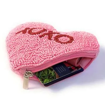 Pink Heart Pouch, Heart Coin Purse, Valentines Day Gifts, Coin Purse Pouch, Beaded Coin Purse, Beaded Purse, Best Friend Gift, Positive Gifts, Party Favors, Wallets for her