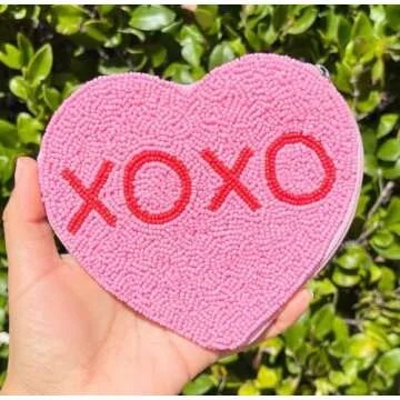 Pink Heart Pouch, Heart Coin Purse, Valentines Day Gifts, Coin Purse Pouch, Beaded Coin Purse, Beaded Purse, Best Friend Gift, Positive Gifts, Party Favors, Wallets for her