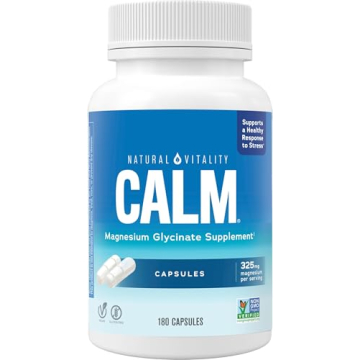 Natural Vitality Calm Magnesium Glycinate - Vegan, Non-GMO, Stress Relief, 180ct