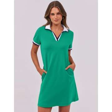 ANRABESS Women’s Polo Dresses Short Sleeve V Neck 2025 Casual Summer Tennis Golf Mini Shirt Dress with Pockets Green M