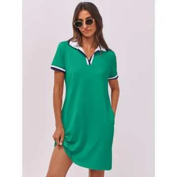 ANRABESS Women’s Polo Dresses Short Sleeve V Neck 2025 Casual Summer Tennis Golf Mini Shirt Dress with Pockets Green M