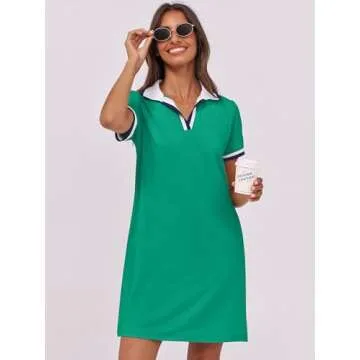 ANRABESS Women’s Polo Dresses Short Sleeve V Neck 2025 Casual Summer Tennis Golf Mini Shirt Dress with Pockets Green M