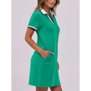 ANRABESS Women’s Polo Dresses Short Sleeve V Neck 2025 Casual Summer Tennis Golf Mini Shirt Dress with Pockets Green M