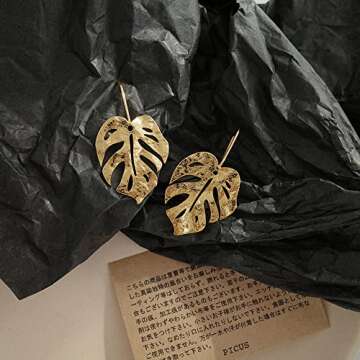 Boho Vintage Palm Leaf Long Chain Dangle Earrings Monstera Leaves Metal Drop Earrings for Women Holiday Beach Jewelry-Gold A