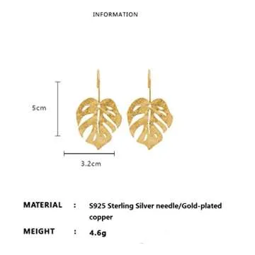 Boho Vintage Palm Leaf Long Chain Dangle Earrings Monstera Leaves Metal Drop Earrings for Women Holiday Beach Jewelry-Gold A
