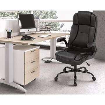 Office Chair Ergonomic Desk Chair PU Leather Computer Chair with Lumbar Support Flip up Armrest Task...