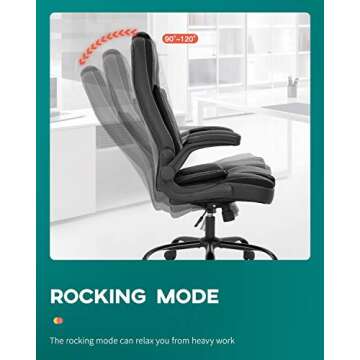 Office Chair Ergonomic Desk Chair PU Leather Computer Chair with Lumbar Support Flip up Armrest Task Chair Rolling Swivel Executive Chair(Black)