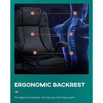Office Chair Ergonomic Desk Chair PU Leather Computer Chair with Lumbar Support Flip up Armrest Task Chair Rolling Swivel Executive Chair(Black)