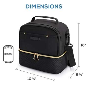 TOURIT Lunch Bag Women Double Deck Lunch Box Insulated Lunch Cooler for Women Men Work, Black
