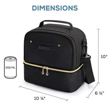 TOURIT Lunch Bag Women Double Deck Lunch Box Insulated Lunch Cooler for Women Men Work, Black