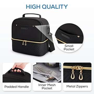 TOURIT Lunch Bag Women Double Deck Lunch Box Insulated Lunch Cooler for Women Men Work, Black