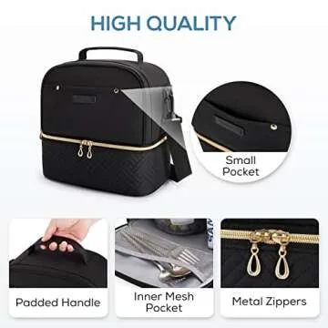 TOURIT Lunch Bag Women Double Deck Lunch Box Insulated Lunch Cooler for Women Men Work, Black