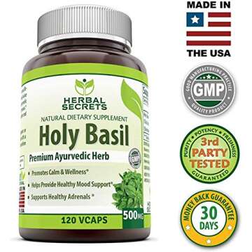 Herbal Secrets Holy Basil 500 Mg Veggie Capsules for Calm