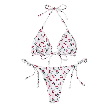 SOLY HUX Cherry Print Halter Bikini Stylish Beachwear