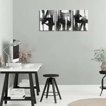 Pinetree Art 3 Panels Black and White Abstract Canvas Wall Art Prints 3D Textured Painting for Livin...