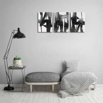 Pinetree Art 3 Panels Black and White Abstract Canvas Wall Art Prints 3D Textured Painting for Living Room (Small)