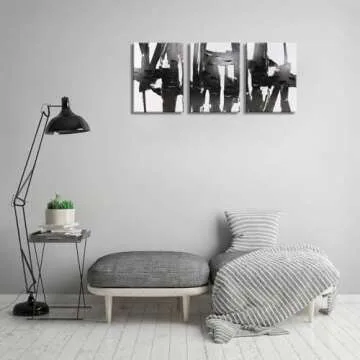 Pinetree Art 3 Panels Black and White Abstract Canvas Wall Art Prints 3D Textured Painting for Living Room (Small)