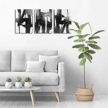 Pinetree Art 3 Panels Black and White Abstract Canvas Wall Art Prints 3D Textured Painting for Living Room (Small)