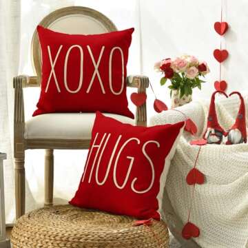 AVOIN colorlife Valentine's Day Saying Throw Pillow Cover, 18 x 18 Inch Holiday Kisses Hugs XOXO Love Heart Arrow Anniversary Wedding Cushion Case Decoration for Sofa Couch Set of 4