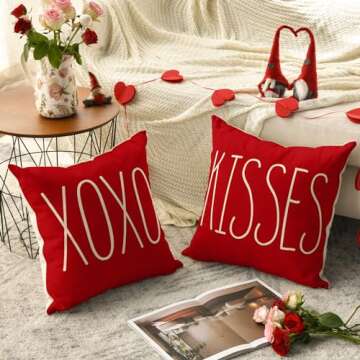 AVOIN colorlife Valentine's Day Saying Throw Pillow Cover, 18 x 18 Inch Holiday Kisses Hugs XOXO Love Heart Arrow Anniversary Wedding Cushion Case Decoration for Sofa Couch Set of 4