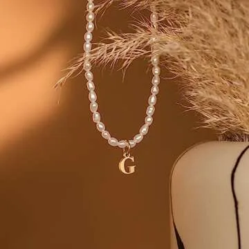 LUCA SMITH Initial Freshwater Pearl Choker Necklace for Women, 14K Gold Plated Baroque Dainty Pearl Choker Necklace with Initial Pendant，Gift for Her Girlfriend Mother Teacher Sister