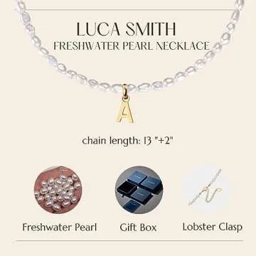 LUCA SMITH Initial Freshwater Pearl Choker Necklace for Women, 14K Gold Plated Baroque Dainty Pearl Choker Necklace with Initial Pendant，Gift for Her Girlfriend Mother Teacher Sister