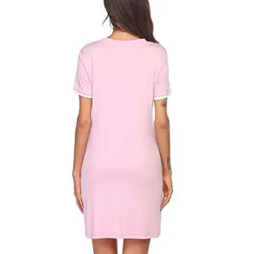 Ekouaer Nightgowns for Women Button Down Pajamas Tops Short Sleeve Sleepwear V-Neck Sleepwear Misty Rose M