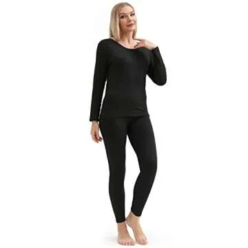 PISIQI Thermal Underwear Women Ultra-Soft Long Johns Set Base Layer Skiing Winter Warm Top & Bottom Black