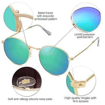 SOJOS Small Round Polarized Sunglasses for Women Men Classic Vintage Retro Shades UV400 SJ1014, Greenish Blue