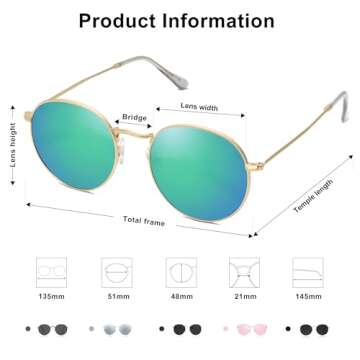 SOJOS Small Round Polarized Sunglasses for Women Men Classic Vintage Retro Shades UV400 SJ1014, Greenish Blue