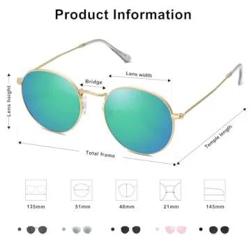 SOJOS Small Round Polarized Sunglasses for Women Men Classic Vintage Retro Shades UV400 SJ1014, Greenish Blue