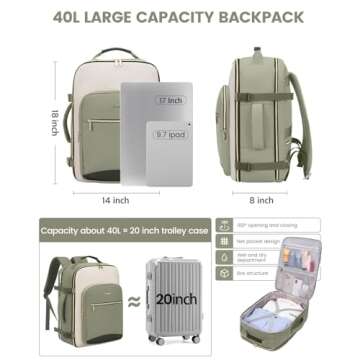 LOVEVOOK 40L Travel Backpack for Women & Men, Large Carry on Backpack for Airplanes with 3 Packing Cubes, TSA Personal Item Travel Bag fits 17" Laptop, Waterproof Travel Essentials Airline Approved