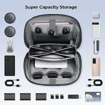 K&F Concept 4L Electronics Organizer Pouch Bag for Camera Battery Memory CF TF SD Card USB Cable Org...