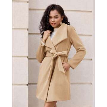 Kate Kasin Women Dress Coat Camel Coat Mid Length Winter Trench Coats Peacoat Overcoat Fall Fashion 2023 XL