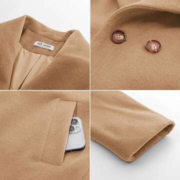 Kate Kasin Women Dress Coat Camel Coat Mid Length Winter Trench Coats Peacoat Overcoat Fall Fashion 2023 XL