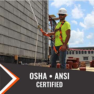 Malta Dynamics 50’ Vertical Lifeline Assembly, 3 Strand Fall Rope, with Shock Absorber, Positioning Device and 18” Extension Lanyard, Fall Protection for Roof Safety - OSHA/ANSI Compliant